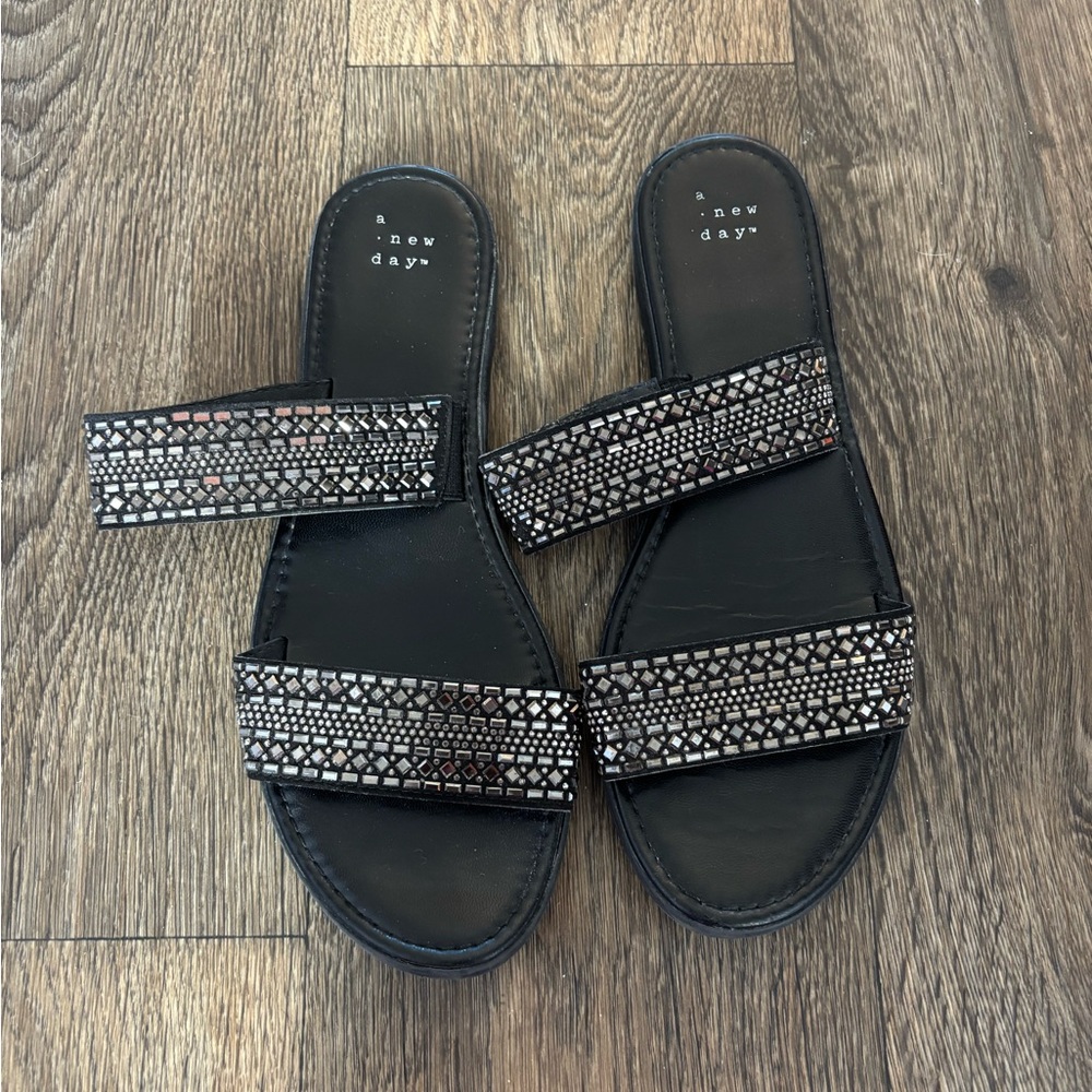 Black studded slip on sandals